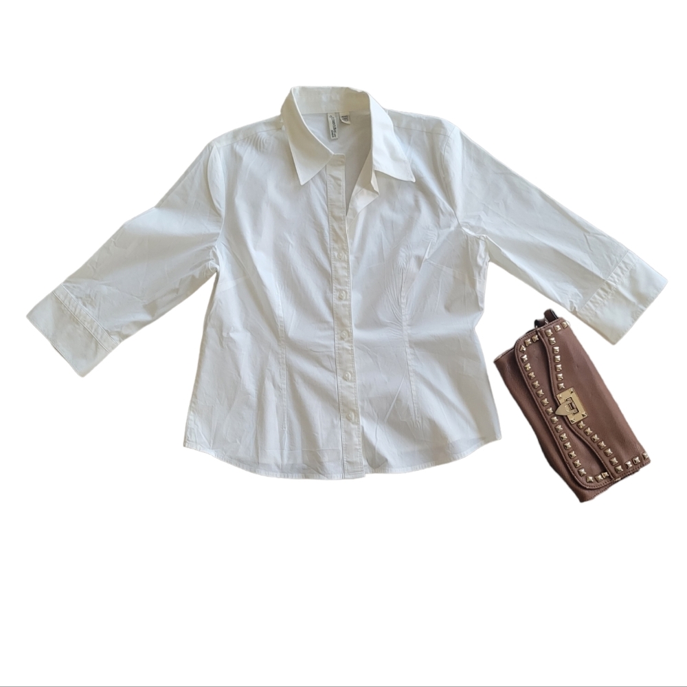 Womens White Collared Blouse Button Up St. Johns Bay